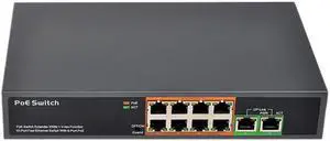 Network Switch PSE108EX 150W 48V 8 Port 10/100M Plus 2 Uplink Switch 8 Port  Network Switch(US Plug)