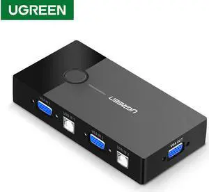 VGA KVM Switch Box 2 Port VGA Video Sharing Adapter 2 in 1 Out Manual Switcher with USB Cables for Computer PC Laptop VGA