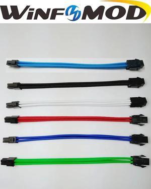 ATX EPS CPU 4PIN Female to Male 18AWG PSU Extension Power Cord/Cable with Red/Light Blue/Blue/White/Black/Green Sleeving