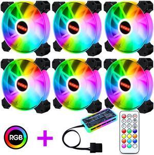 120mm Computer Case Fan RGB 6 Pin Adjustable Colorful Lamp 5V for Radiator Mute PC 12cm Fans Adjust Cooler Case Fan with Connector HUB Remote Controller