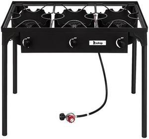 Outdoor Camp Stove High Pressure Propane Gas Cooker Portable Cast Iron Patio Cooking Burner (Three Burner 225000-BTU)