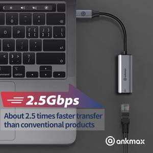 USB C to LAN 2.5G Adapter Ankmax UC312G2 USB Type C to RJ45 Wired LAN Adapter Transfer Speed up to 2.5Gbps Gigabit Ethernet Adapter, Small Design Drive not Required, Compatible with Type C Devices