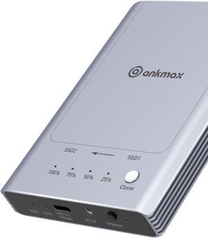 Ankmax NVMe M.2 Duplicator M2U32C Dual-Bay Offline Clone SSD Docking Station, Tool-Free Aluminum 2bay External SSD Enclosure USB3.2 10Gbps, Support One-Key System Disk Cloner