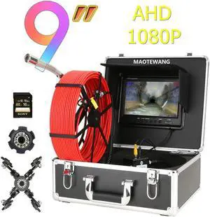 DVR 9" Monitor Sewer Pipe Inspection Video Camera  ,IP68 AHD 1080P Drain Sewer Pipeline Industrial Endoscope System with 12PCS LED Lights 16GB Card 20m/65ft