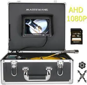 DVR 7" Monitor Sewer Pipe Inspection Video Camera  ,IP68 AHD 1080P Drain Sewer Pipeline Industrial Endoscope System with 12PCS LED Lights 16GB SD Card 30m/98ft