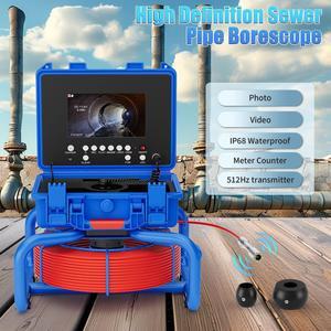 7 inch AHD video screen with electronic overlay meter counter, 18mm diameter stainless steel probe, built-in 512HZ transmitter, sapphire lens, HD 1080P, lens angle 145 degrees,20-meter pipe borescope