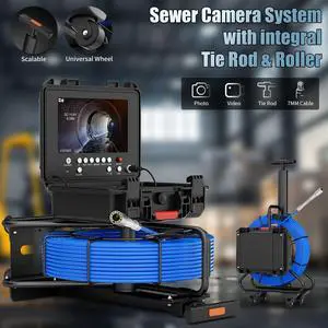 9" Pipe Inspection Camera with Trolley Pull Rod 7mm Diameter IP68 DVR 30M Cable 50m/164ft