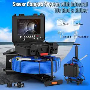 Pipe Inspection Camera Trolley Pull Rod 512HZ Receiver 7mm IP68 Drain 9" DVR 30M 50m/164ft