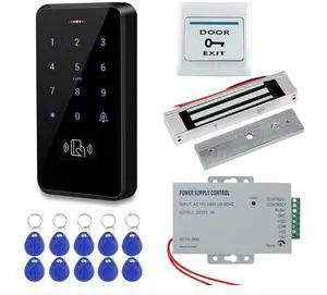 2pcs HFeng IP68 - Kit de sistema de control de acceso a puerta al aire libre impermeable IP68, teclado de control de acceso RFID, panel táctil + cerradura magnética eléctrica de 350 libras + fuente de