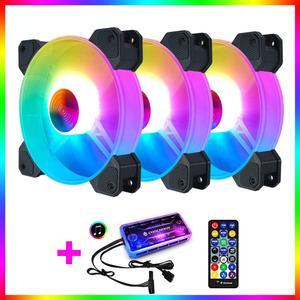 6PCS Kit COOLMOON 4.7inch Computer RGB Case Fan Cooling Fan Quiet PC Cooling Fan RGB Mute Computer Chassis Cooling Fan CPU Chassis LED RGB Luminous Fan with Remote Controller 3 Packs