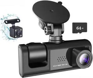 Dash Cam Front and Rear 3 Channel Comprehensive Recording for Interior, and Rear inside Best Rechargeable - Full HD Recording - Wireless Connectivity - Parking Monitoring - Mini Design