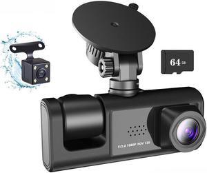 Dash Cam Front and Rear 3 Channel Comprehensive Recording for Interior, and Rear inside Best Rechargeable - Full HD Recording - Wireless Connectivity - Parking Monitoring - Mini Design