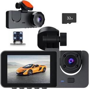 dash camera for cars front and rear inside 3 channel Backup Camera small smart car play Reverse Assist Parking Monitor Free 32gb Card semi pickup trucks Rechargeable rearview mirror