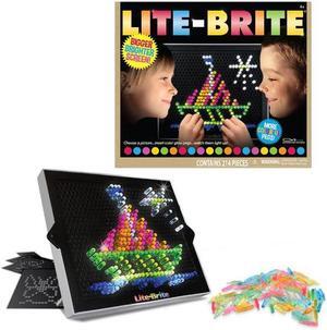 It's art with light! This timeless classic is back with more fun than ever! Includes a removable storage tray and a ton of different-shaped pegs. Lite-Brite