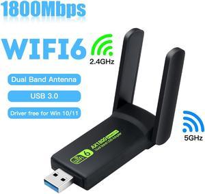 DERAPID AX1800 WiFi 6 USB Adapter for Desktop PC Wireless Network Adapter with 2.4GHz 5GHz High Gain Dual Band 5dBi Antenna WPA3 Supports Windows 11/10