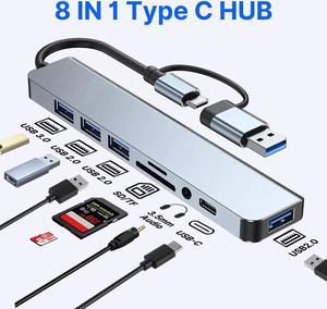 DERAPID Aluminum 8 in 1 USB HUB with 1 * USB 3.0 Port 3 * USB 2.0 Ports,1* Type C Data Port and SD/TF Card Reader 3.5mm Audio Port Docking Station for USB Type-C Device MacBook Pro/Air, Dell, Lenovo