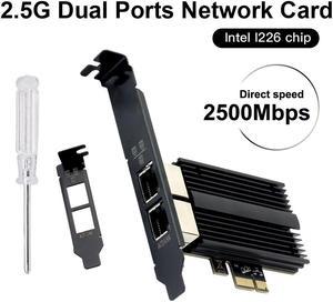 DERAPID 2.5Gbps PCIe Network Card Dual RJ45 Port Adapter with Intel I226 Chipset 2500/1000/100Mbps PCI Express Gigabit Ethernet NIC Card RJ45 LAN Port Controller for Desktop Gaming Office