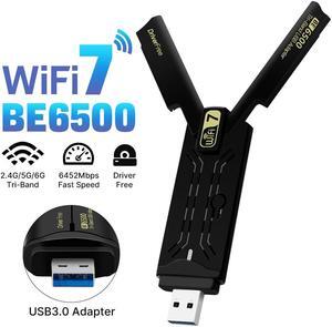 DERAPID USB Wifi 7 Adapter Tri-band 2.4GHz 5GHz 6GHz for Desktop PC Wireless 802.11be Wi-Fi 7 USB3.0 Network Adapter Suppprts Windows 10/11