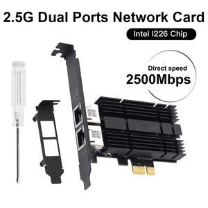 DERAPID 2.5Gbps PCIe Network Card Dual RJ45 Port Adapter with Intel I226 Chipset for Desktop Gaming Office 2500/1000/100Mbps PCI Express Gigabit Ethernet NIC Card RJ45 LAN Port Controller