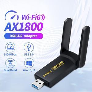 AX1800 USB WiFi Adapter for PC Desktop - WiFi 6 AX1800Mbps 5GHz 2.4GHz USB 3.0 Wireless Wi-Fi Network Adapter for Desktop Computer Laptop with High Gain Wi-Fi Antenna Supports Win11/10