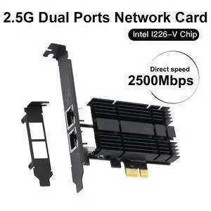 DERAPID 2.5Gbps PCIe Network Card Dual RJ45 Port Adapter with Intel I226 Chipset for Desktop Gaming Office 2500/1000/100Mbps PCI Express Gigabit Ethernet NIC Card RJ45 LAN Port Controller