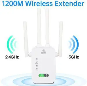 DERAPID AC1200 WiFi Range Extender Outdoor Long Range Wifi Repeater, Dual Band 1200Mbps 2.4G+5G WiFi Booster with External Antennas