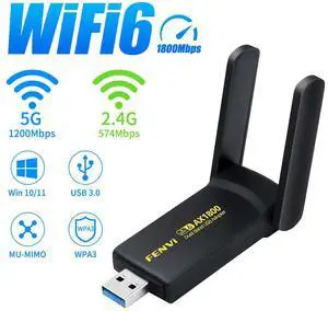 DERAPID AX1800 WiFi 6 USB Adapter for Desktop PC Wireless Network Adapter with 2.4GHz 5GHz High Gain Dual Band 5dBi Antenna WPA3 Supports Windows 11/10