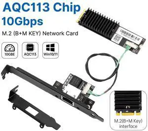 DERAPID 10G Ethernet Card, Multi-Gigabit NIC with AQC113 Chip, M.2 B+M Key to RJ45 10G/5G/2.5G/1G/100M Adapter for Desktop