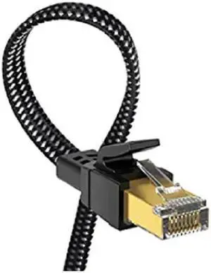 Cat 8 Ethernet Cable 15 ft, 26AWG Nylon Braided High Speed Heavy Duty Cat8 Network LAN Patch Cord, 40Gbps 2000Mhz SFTP RJ45 Flat Cable Shielded in Wall, Indoor&Outdoor for Modem/Router/Gaming/PC