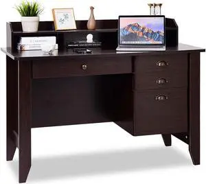 Costway Computer Desk PC Laptop Writing Table Workstation Student Study Furniture Brown