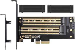 Dual M.2 PCIE Adapter for SATA or PCIE NVMe SSD with Advanced Heat Sink Solution,M.2 SSD NVME (m Key) and SATA (b Key) 22110 2280 2260 2242 2230to PCI-e 3.0 x 4 Host Controller Expansion Card