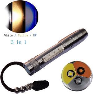 QLEE Led UV Flashlight 365nm R5 Jade Light Jewelry Gemstone Current Inspection Ultraviolet /Yellow/White 3 In 1 Light Dog Urine And Stains Detector Torch With 18650 Battery