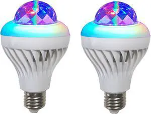 QLEE 2X Led Rotating Disco Bulb Motorized Spinning Disco DJ Light 3 Model Changing Color Projection Bulb Multi Crystal Stage Light For Birthday Party Club Bar Rotating Auto Night Light