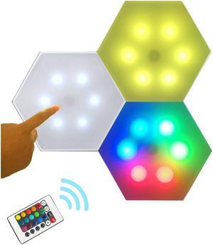 QLEE 3X Remote Control Led Hexagon Wall Light Wall-Mounted Panel Smart DIY Geometric Modular Light Touch Control RGB Light In Home Office Hotel Bar Festival Children'S Day Christmas Birthday Gift