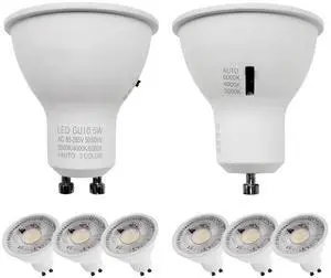 QLEE 5w Mr16 3cct Led Bulbs 3cct Selectable 50w Equivalent Non-dimmable 60° Narrow Spot Light Beam 6000k 4000k 3000k Gu10 Base For Spotlights Recessed Lighting Closet Track Lights, 6 Pack