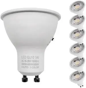 QLEE Recessed MR16 GU10 LED Bulbs 3CCT Selectable 50W Equivalent Narrow Beam 3000K 4000K 6000K Switchable Plug In Reflector for Tracklight Display Case Accent Landscape Lighting, 6 Pack