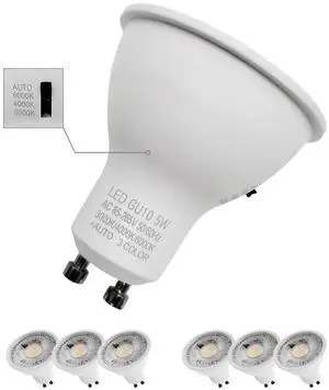 QLEE Mr16 Led Bulb 3cct Dimmable 50w Equivalent Narrow 60° Beam Selectable Color Temperature 3000k 4000k 6000k Gu10 Base For Recessed Track Lighting Display Vanity, 6 Pack