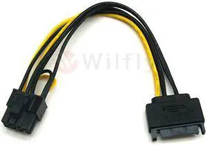 S15PCIE62 - SATA 15pin to PCI-E 8pin(6+2) Video Card Power Adapter Cable, 20cm, Support RTX4000/GTX1660/1650 up to 140w. OEM/ODM welcome!