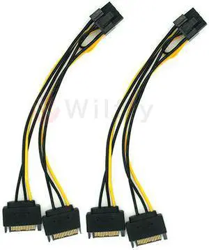 DDS15PCIE62 - 2PCS/Bag Dual SATA 15pin to PCI-E 8pin(6+2) Video Card Power Adapter Cable, 20cm, Support RX6900/6800/6700 up to 320w. OEM/ODM welcome! DDS15PCIE62 - 2PCS/Bag Dual SATA 15pin to PCI-E 8pin(6+2) Video Card Power Adapter Cable, 20cm, Support RX6900/6800/6700 up to 320w. OEM/ODM welcome!