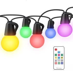Benature Color Changing LED Outdoor String Lights 48ft RGB Patio Lights with Remote Control Dimmable 25pcs Globe Bulb String Light Hanging for Balcony Pergola Gazebo Backyard Lighting