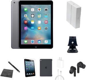 Apple iPad Air A1474 (WiFi) 32GB Space Gray Bundle w/ Case, Box, Bluetooth Earbuds, Tempered Glass, Stylus, Stand, Charger