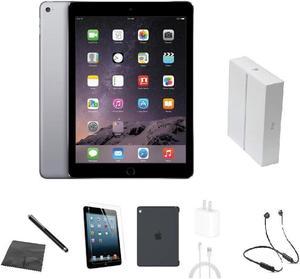 Refurbished Apple iPad Air 2 A1566 WiFi 16GB Space Gray Bundle w Case Box Bluetooth Headset Tempered Glass Stylus Charger