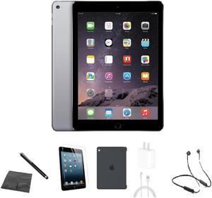 Refurbished Apple iPad Air 2 A1566 WiFi 16GB Space Gray Bundle w Case Bluetooth Headset Tempered Glass Stylus Charger