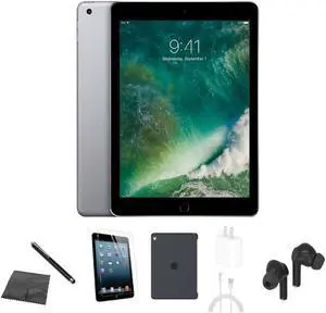 Apple iPad 5th Gen A1822 (WiFi) 32GB Space Gray Bundle w/ Case, Bluetooth Earbuds, Tempered Glass, Stylus, Charger Apple iPad 5th Gen A1822 (WiFi) 32GB Space Gray Bundle w/ Case, Bluetooth Earbuds, Tempered Glass, Stylus, Charger