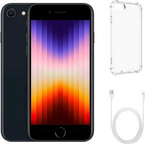 Refurbished Apple iPhone SE 3rd Gen A2595 Fully Unlocked 64GB Midnight Grade A w Clear Phone Case