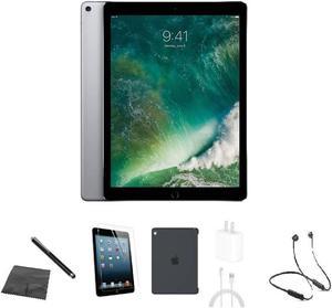 Apple iPad Pro 12.9 (1st Gen) A1652 (WiFi + Cellular Unlocked) 128GB Space Gray Bundle w/ Case, Bluetooth Headset, Tempered Glass, Stylus, Charger