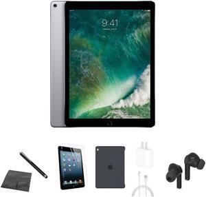 Apple iPad Pro 12.9 (1st Gen) A1652 (WiFi + Cellular Unlocked) 128GB Space Gray Bundle w/ Case, Bluetooth Earbuds, Tempered Glass, Stylus, Charger