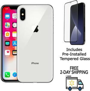 Refurbished Apple iPhone X A1865 Fully Unlocked 256GB Silver Grade A w PreInstalled Tempered Glass
