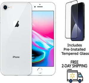 Apple iPhone 8 A1863 (Fully Unlocked) 64GB Silver (Grade B) w/ Pre-Installed Tempered Glass