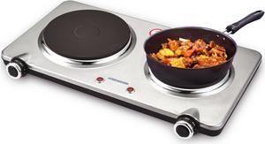 GIVENEU Electric Double Burner Hot Plate for Cooking, 1800W Portable Electric Stove, 6 Speed Adjustable Thermostats, Stainless Steel Hot Plate for Kitchen, Dorm and Camping